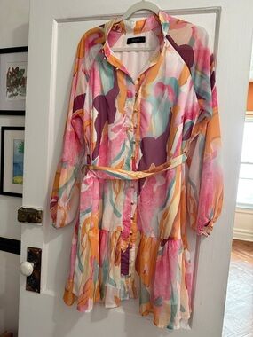 Oversized Abstract Print Midi Shirt Dress - Multi